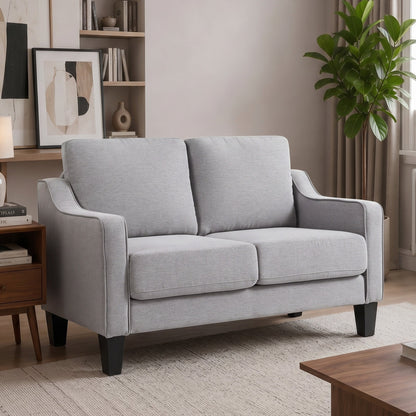 Loveseat Sofa, Modern Couch with Pocket Spring, Linen Upholstered, Thick Padded, Beige