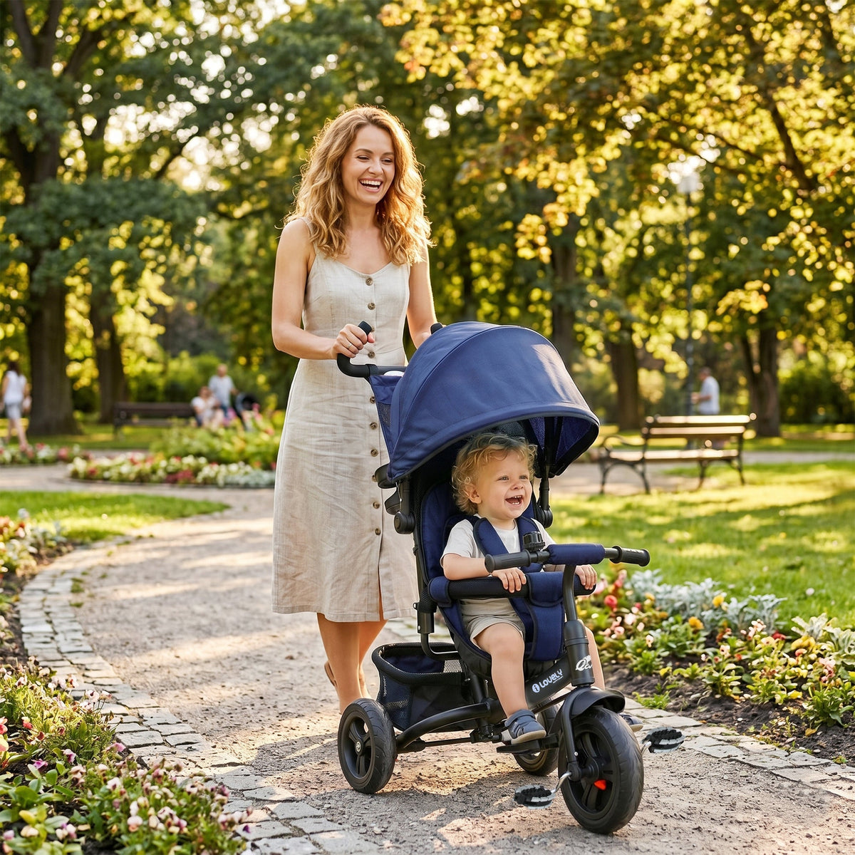 6 in 1 Tricycle for Toddler 1-5 Years with Parent-Push Handle, Dark Blue