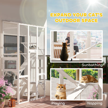 Large Outdoor Catio with 6 Jumping Platforms, Scratching Post, 2 Ramps, Waterproof Roof, Grey