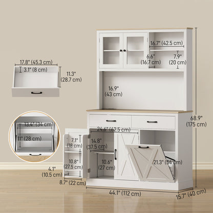 69" Kitchen Pantry Cabinet with Charging Station Kitchen Cabinet with Microwave Stand 7 Gallon Trash Can Cabinet Black