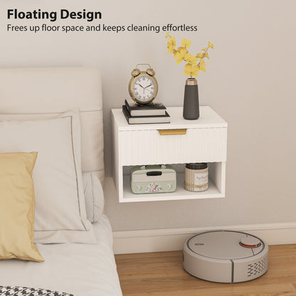 Floating Nightstands, Wall Mounted Bedside Tables Set of 2 with Drawer and Open Shelf, Black