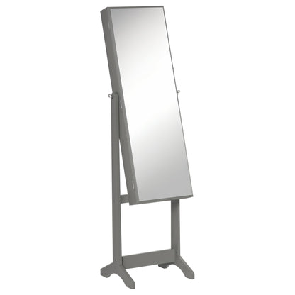 Mirror Jewelry Cabinet Armoire, Lockable Jewelry Organizer with Full-Length Mirror, 3 Angle Adjustable, Grey