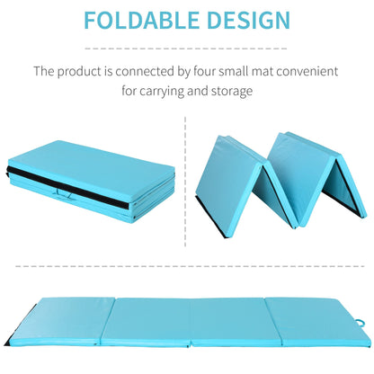 4'x8'x2" Folding Gymnastics Tumbling Mat, Exercise Mat with Carrying Handles for Yoga, MMA, Martial Arts, Stretching, Core Workouts, Light Blue