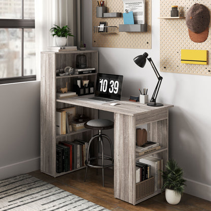 Modern Computer Desk with Storage Shelves, 47" Writing Table Workstation with Bookshelf for Home Office, Black