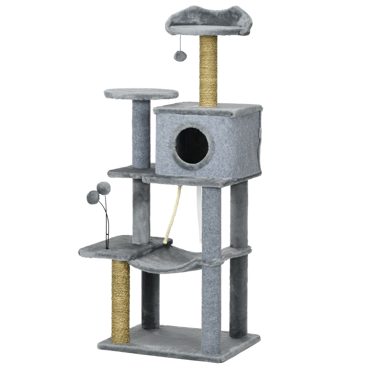 54" Cat Tree for Larger Cats Adult with Hammock, Tal Cat Tree Tower with Scratching Post, Condo, Platforms, Play Balls for Indoor Cats, Grey
