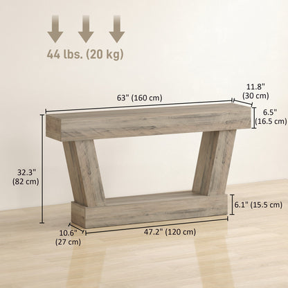 63 Inch Vintage Console Table, Narrow Entryway Table with Open Shelf for Living Room, Dark Brown