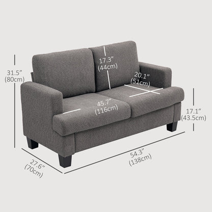 54.3" Loveseat Sofa, 2 Seater Sofa with Removable Cushions, Small Couch with Solid Wood Frame for Living Room, Dark Grey
