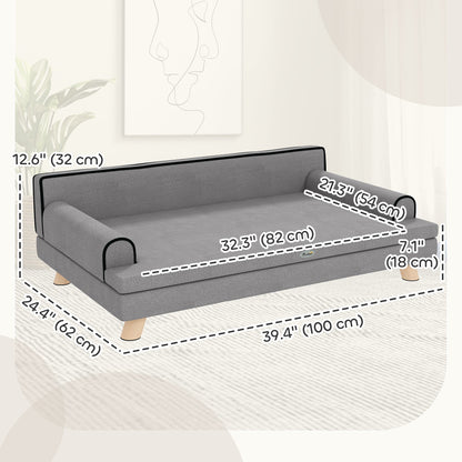 Elevated Dog Sofa Bed, Cat Couch with Cushion, Washable Cover, Wooden Legs, for Medium & Large Dogs, Dark Grey