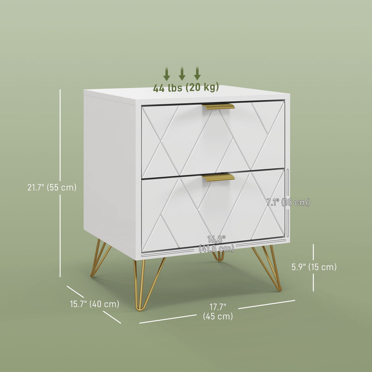 Modern Bedside Table, Accent Nightstand with 2 Drawers, Bed End Table for Bedroom, Black