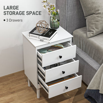 Set of Two Three-Drawer Modern Bedside Tables for Bedroom, White