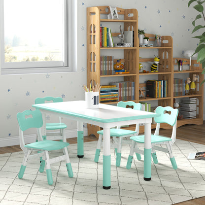 Kids Table and Chair Set with 4 Chairs, Adjustable Height, Easy to Clean, for 1.5 - 8 Years Old, Green