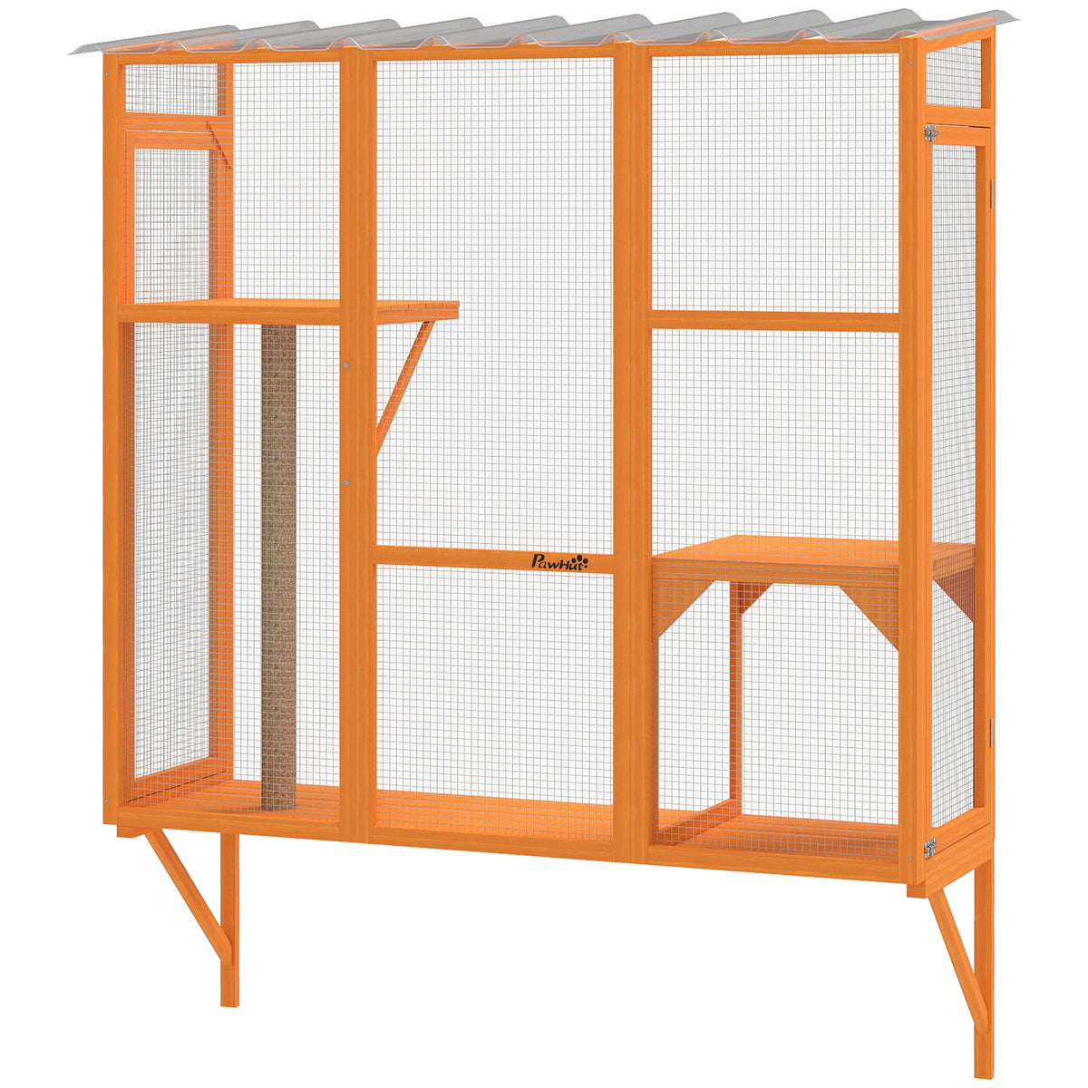 Wooden Catio Outdoor, Cat Window Box Enclosure for 2-3 Large Cats with 2 Jumping Platforms & Scratching Post, Grey
