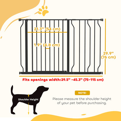30"- 45" Easy Install Pet Gate w/ Door & Double Locking System, Extra Wide Dog Gate for Stairs, Hallways, White