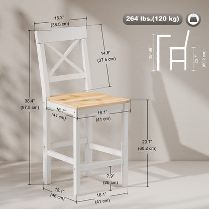 Counter Height Stools Set of 2, Farmhouse Bar Stools with Backs, Solid Wood Counter Stools for Kitchen Island
