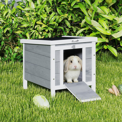 Wooden Rabbit Hutch, Bunny Cage with Waterproof & Openable Asphalt Roof, Outdoor Cat House Guinea Pig Cage Duck Shelter, Indoor Outdoor Use, 20" x 16.5" x 17", Orange