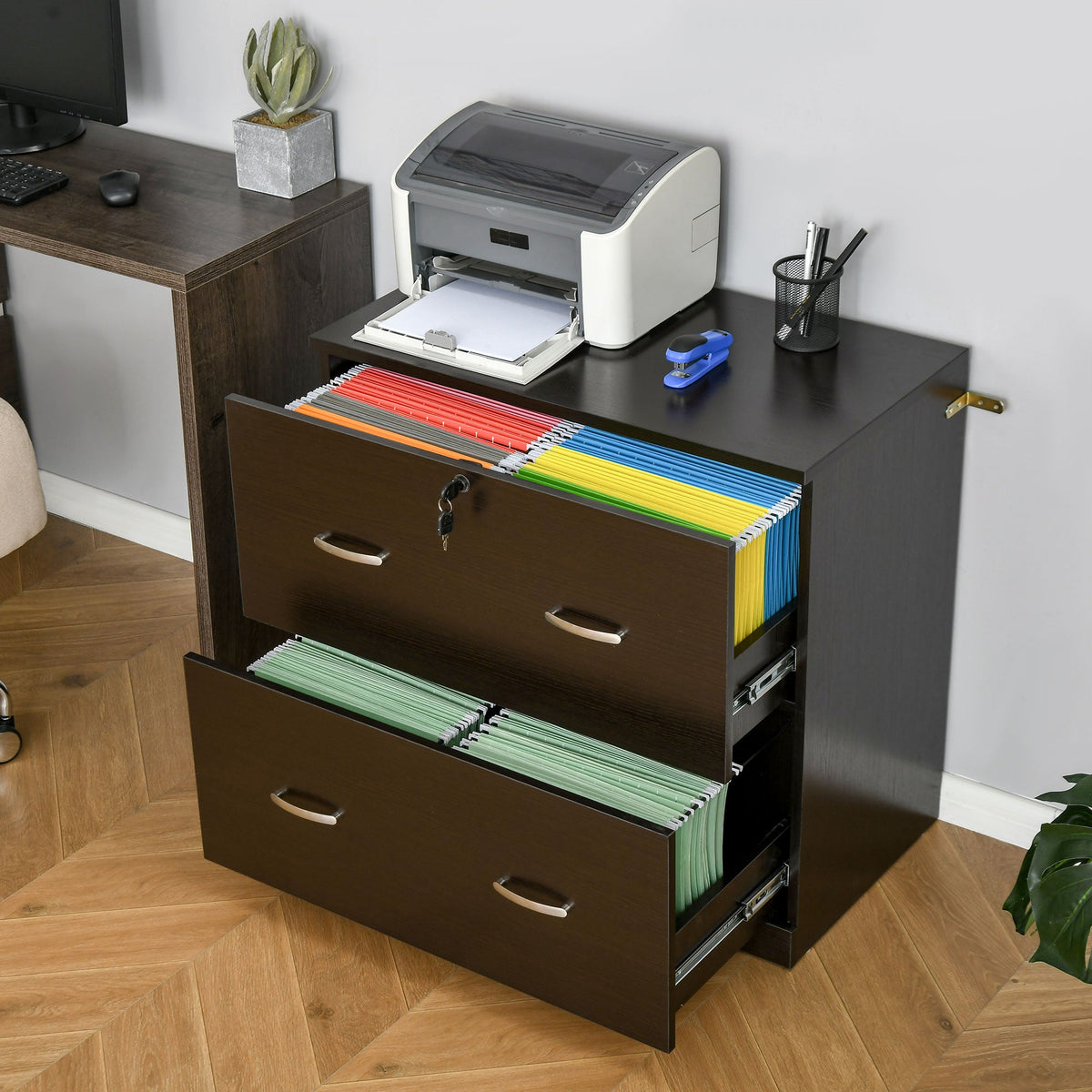 2 Drawer File Cabinet with Lock, Office Filing Cabinet, Hanging Bar for Letter Size, Home Office, Grey
