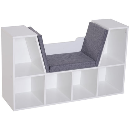 6-Cubby Bookcase with Seat Cushion, Cube Storage Shelf with Reading Nook for Home Office, Study, Blue