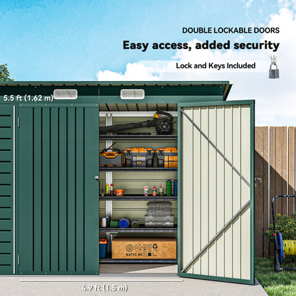 8 x 4FT Galvanized Garden Storage Shed, Metal Outdoor Shed with Double Doors and 2 Vents, Oak