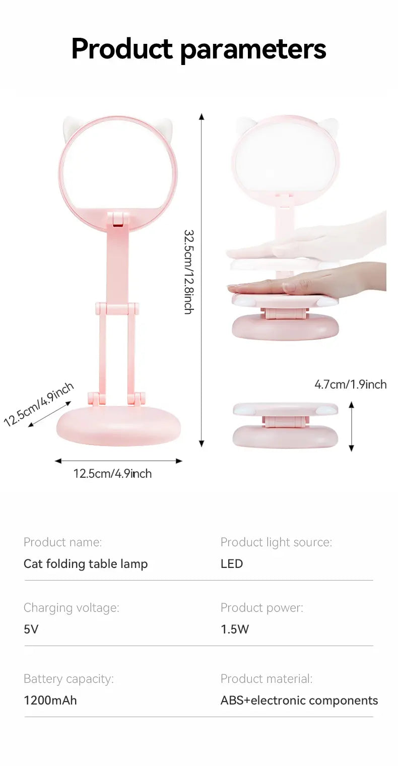 Cute Touch Control LED Desk Lamp - Portable Pink Cat Ear