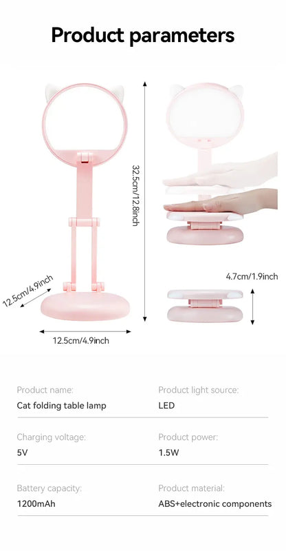 Cute Touch Control LED Desk Lamp - Portable Pink Cat Ear