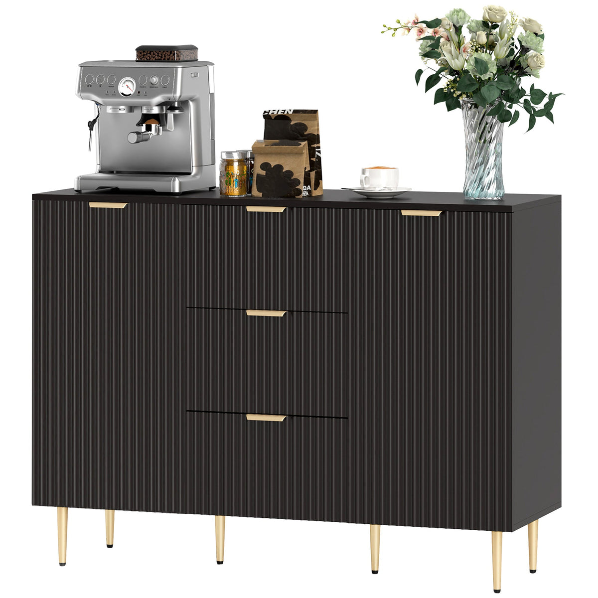 Ellis Modern Kitchen Buffet/Hallway Cabinet with 3 Drawers-Black