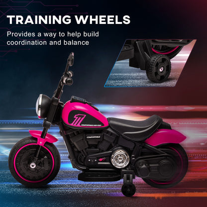 6V Kids Motorcycle with Training Wheels, Foot Pedal, Headlight, Music, Forward/Reverse, Single-Button Start, Blue