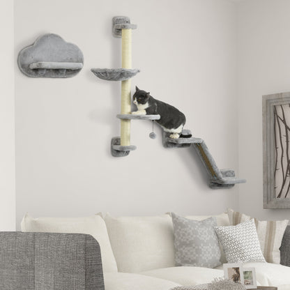 3PCs Cat Shelves with Hammock, Scratching Posts, Platforms, Grey