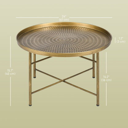 Dessie 24" Vintage Coffee Table with Hammered Tray Top and Metal Frame-Gold