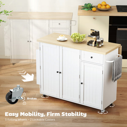 Kitchen Island Cart, Rolling Kitchen Island Table with Drop Leaf, Drawer, Spice and Towel Rack, Black