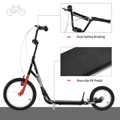 Youth Kick Scooter with Adjustable Handlebar and 16'' Inflatable Rubber Wheel for Kids and Teens 5+ Year Old, Black