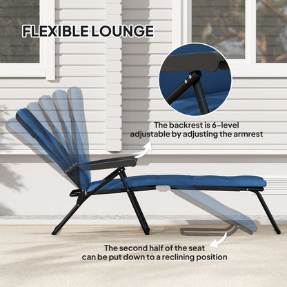Foldable Lounge Chair, Reclining Patio Sun Lounger with 6-Position Adjustable Back, Blue and White