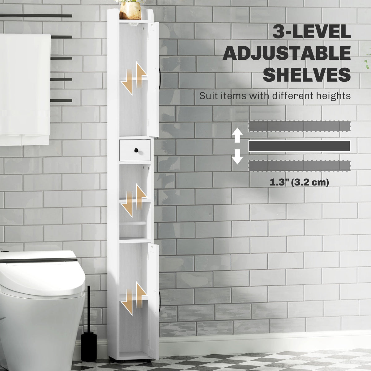 Narrow Bathroom Cabinet, Tall Bathroom Storage Cabinet with Barn Doors, Drawer and Adjustable Shelves, Brown Wood Grain