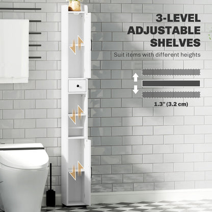 Narrow Bathroom Cabinet, Tall Bathroom Storage Cabinet with Barn Doors, Drawer and Adjustable Shelves, Brown Wood Grain
