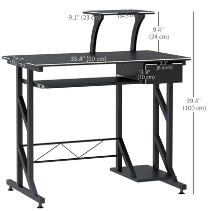 Indy Computer Desk with Keyboard Tray and Drawer-Black