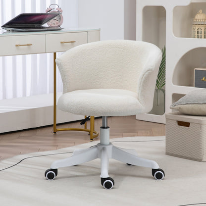 Armless Office Chair, Fluffy Computer Desk Chair with Adjustable Height, Swivel Wheels, Mid Back, Grey