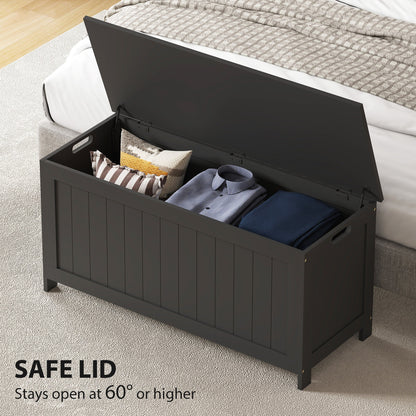 Storage Trunk with 2 Safety Hinges, Modern Entryway Bench with Side Handles, Storage Chest for Living Room, Black