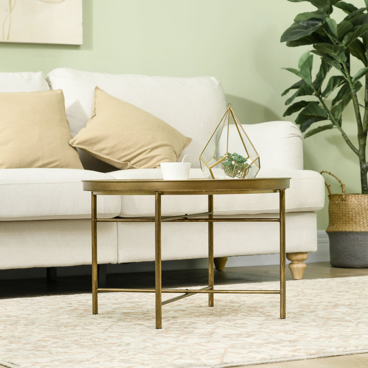 Dessie 24" Vintage Coffee Table with Hammered Tray Top and Metal Frame-Gold