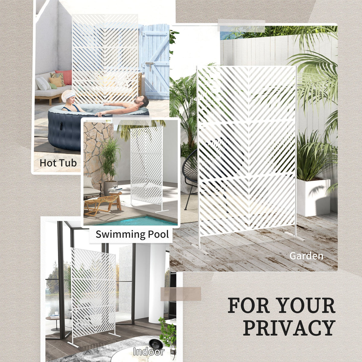 6.5FT Decorative Outdoor Divider, Metal Privacy Screen with Stand, Triangle Style, Black