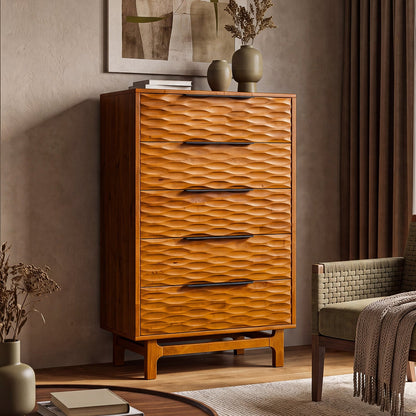 Elara Solid Wood Dresser with 5 Drawers