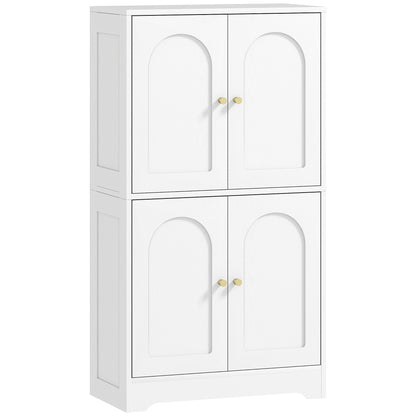 43" Kitchen Pantry Cabinet, Freestanding Modern Storage Cabinet with 4 Arched Doors and 2 Adjustable Shelves, White
