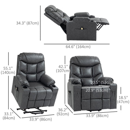 Lift Chair for Elderly, PU Leather Electric Recliner Chair with Quick Assembly, Remote, Cup Holders, Side Pockets, Grey