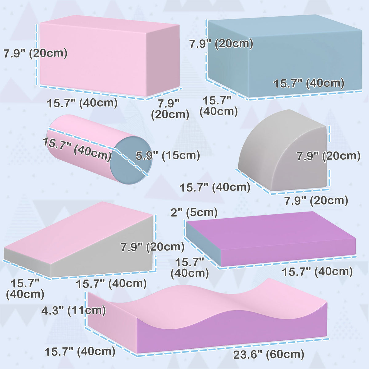 7 Pieces Soft Play Foam Climbing Blocks, Indoor Modular Kids Play Toys for Climbing, Crawling, Sliding, Light Colour
