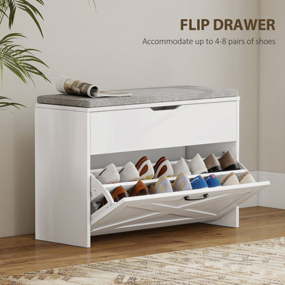 Shoe Storage Bench with Flip Drawer and Lift Top Storage, Entryway Bench with Seat Cushion for Hallway, Black