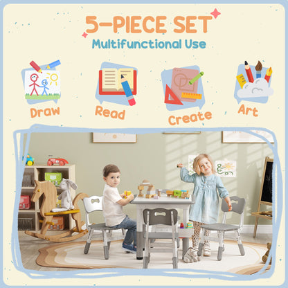 5 Pieces Toddler Table and Chair Set, Height Adjustable Activity Table and Chair Set for Nursery Classroom, Grey