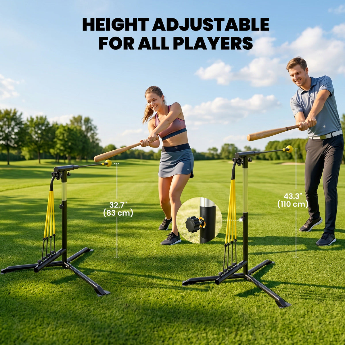 Baseball Hitting Trainer with 4 Power Bands, 32.7"-43.3" Adjustable Batting Practice Equipment with Stakes, Carry Bag