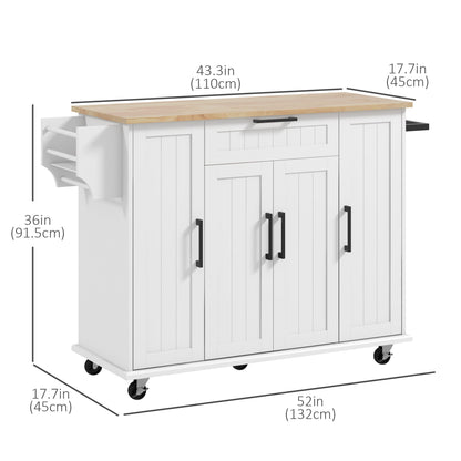Modern Rolling Kitchen Island Cart with Drawers, Natural Wood Top, Towel Rack, Door Storage Cabinet, Black