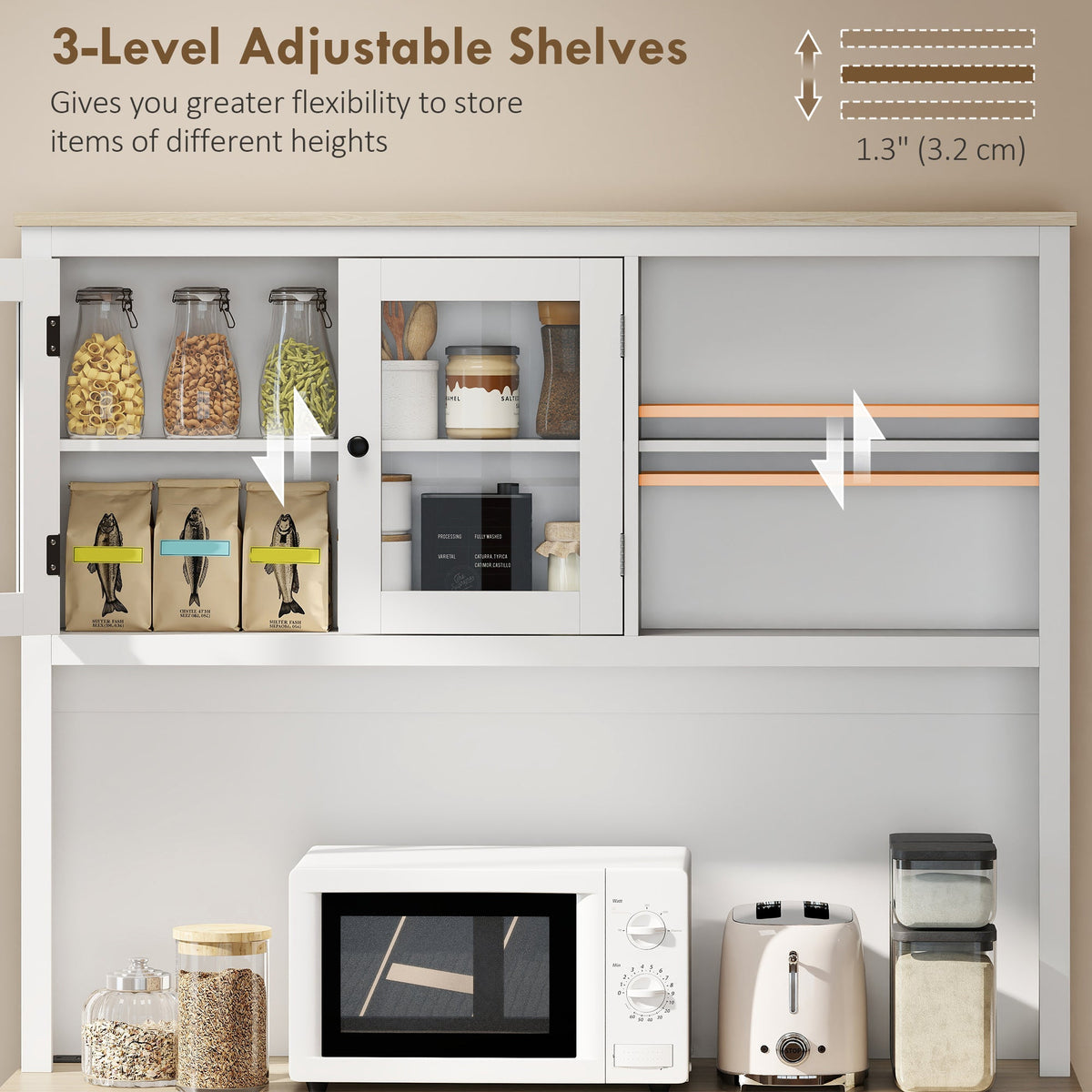 69" Kitchen Pantry Cabinet with Charging Station Kitchen Cabinet with Microwave Stand 7 Gallon Trash Can Cabinet Black