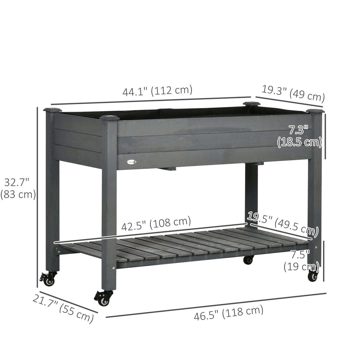 Mobile Raised Garden Bed Elevated Wood Planter Box with Lockable Wheels, Storage Shelf for Herbs Vegetables, Natural