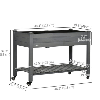 Mobile Raised Garden Bed Elevated Wood Planter Box with Lockable Wheels, Storage Shelf for Herbs Vegetables, Natural