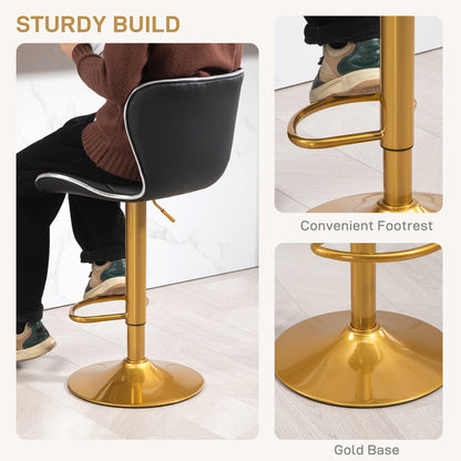 Maxi Counter Height Bar Stools Set of 2-Adjustable Height and Swivel Seat-Black/Gold